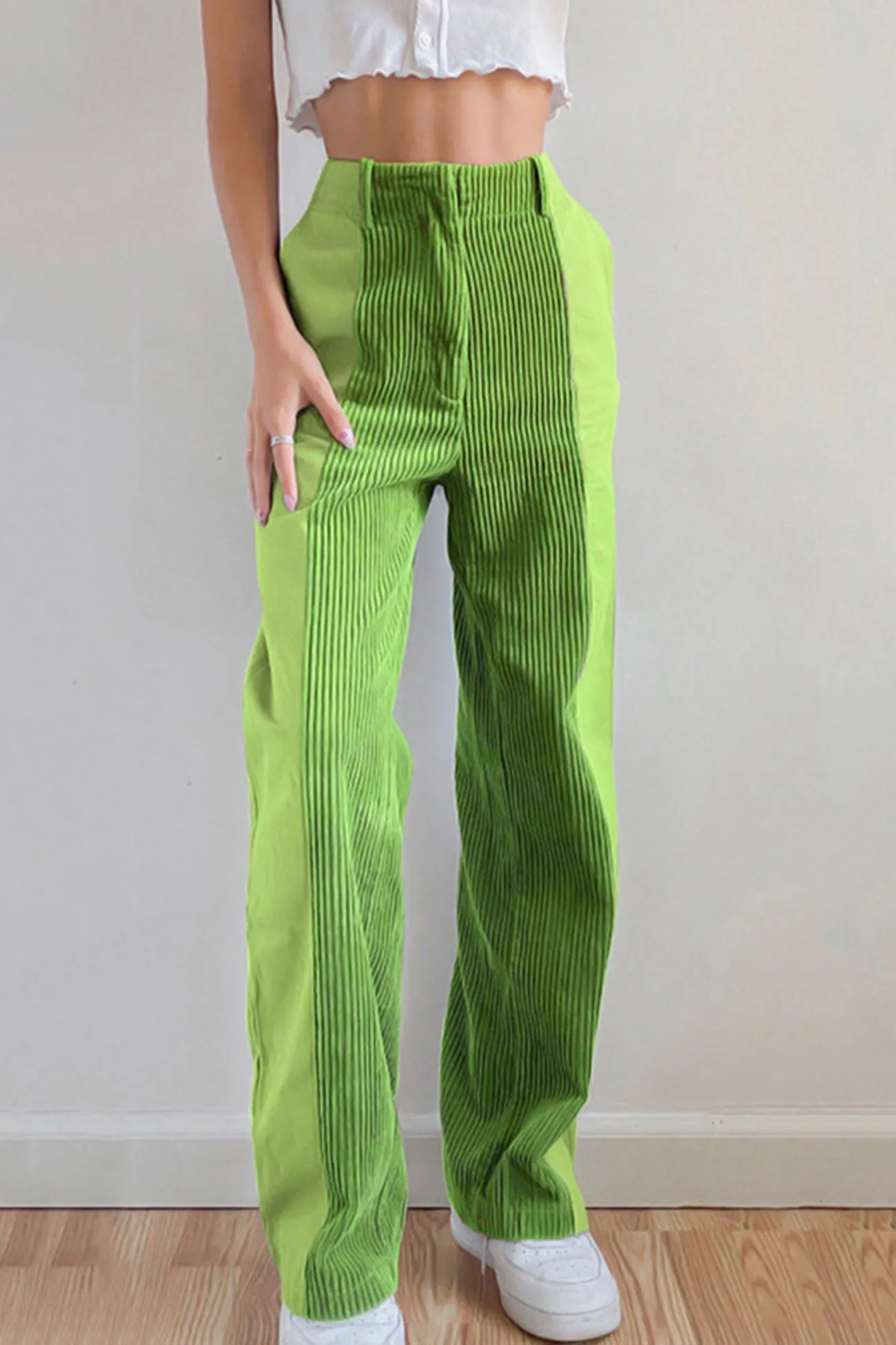 TastyHottie - High Waist Corduroy Patchwork Long Pants