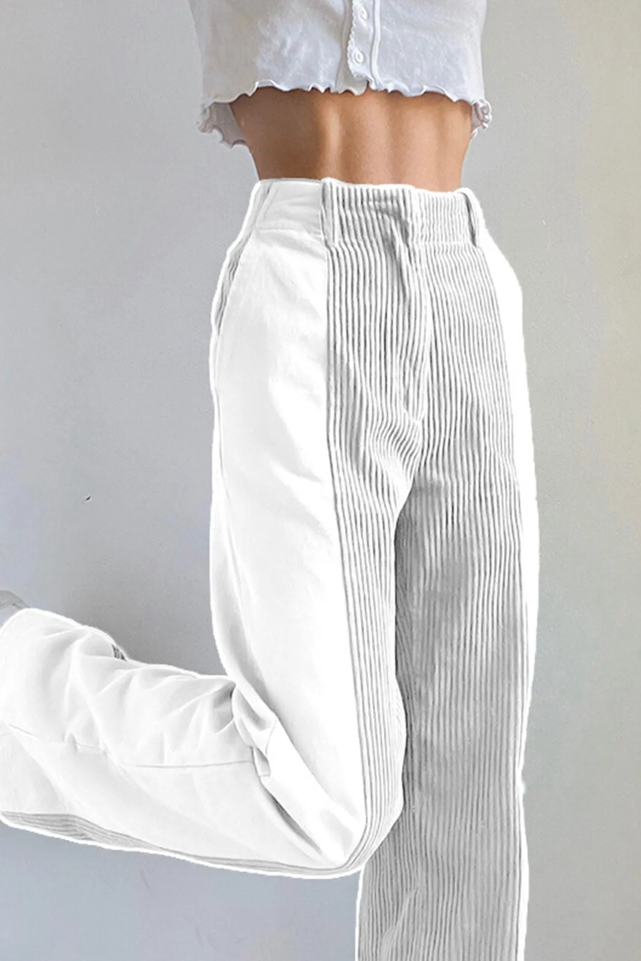 TastyHottie - High Waist Corduroy Patchwork Long Pants
