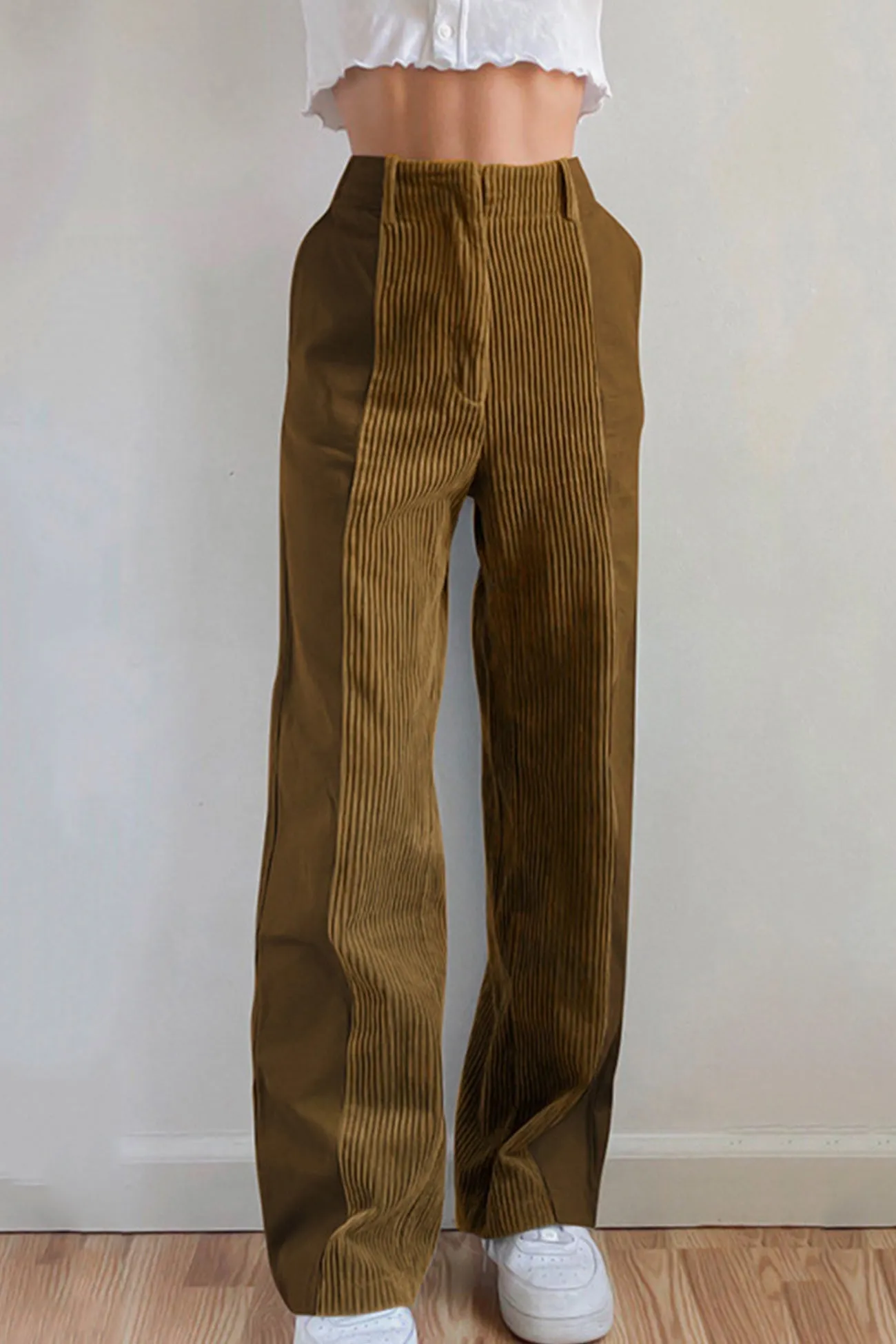 TastyHottie - High Waist Corduroy Patchwork Long Pants