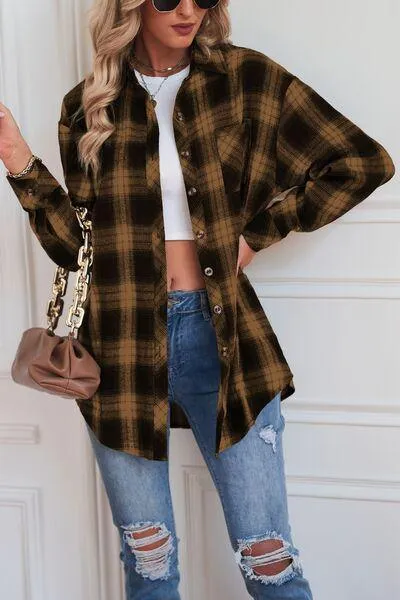 Timeless Style Buttoned Oversized Plaid Shacket