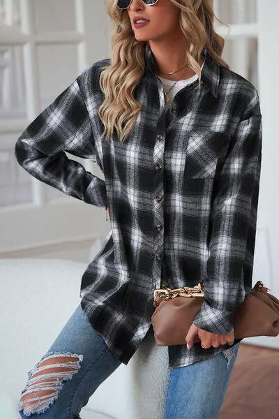 Timeless Style Buttoned Oversized Plaid Shacket