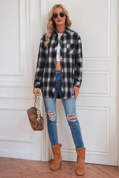 Timeless Style Buttoned Oversized Plaid Shacket