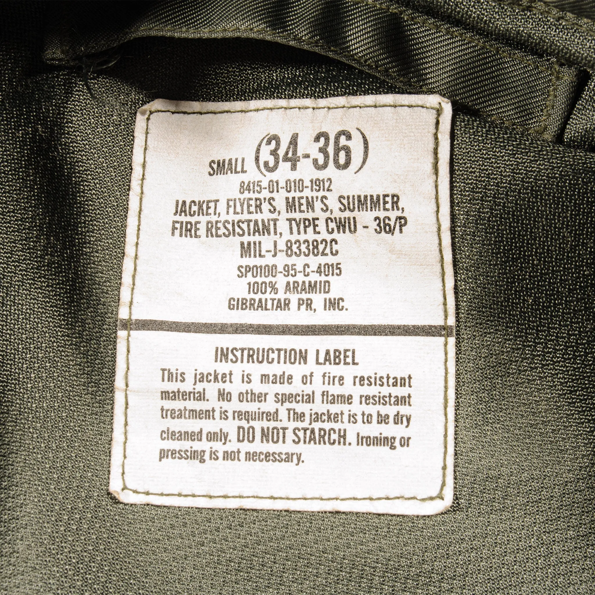 USAF US AIR FORCE FLYERS JACKET SMALL CWU 36/P 1995 100% ARAMID DEADSTOCK