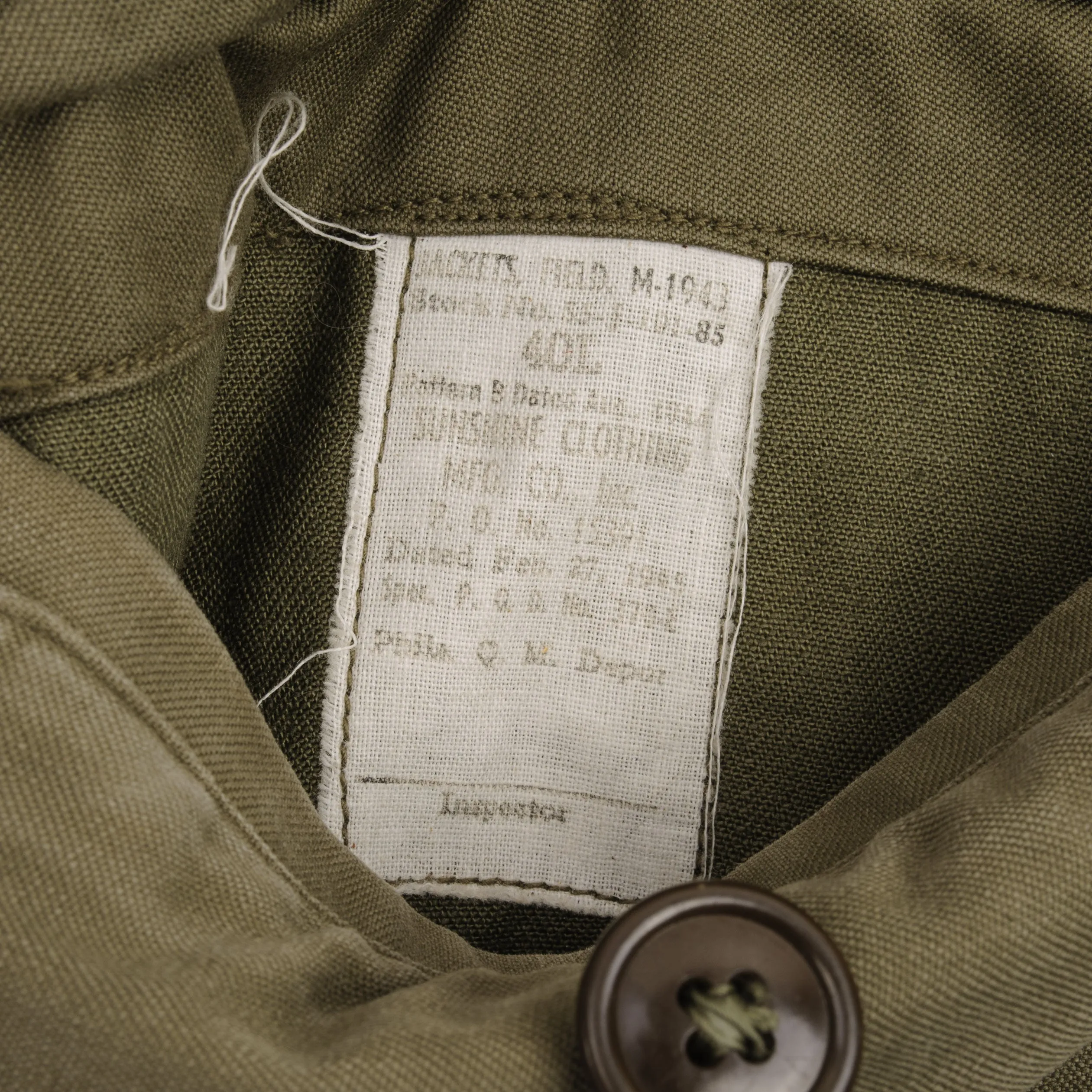 VINTAGE US ARMY M-1943 M43 FIELD JACKET 1945 WW2 SIZE 40L