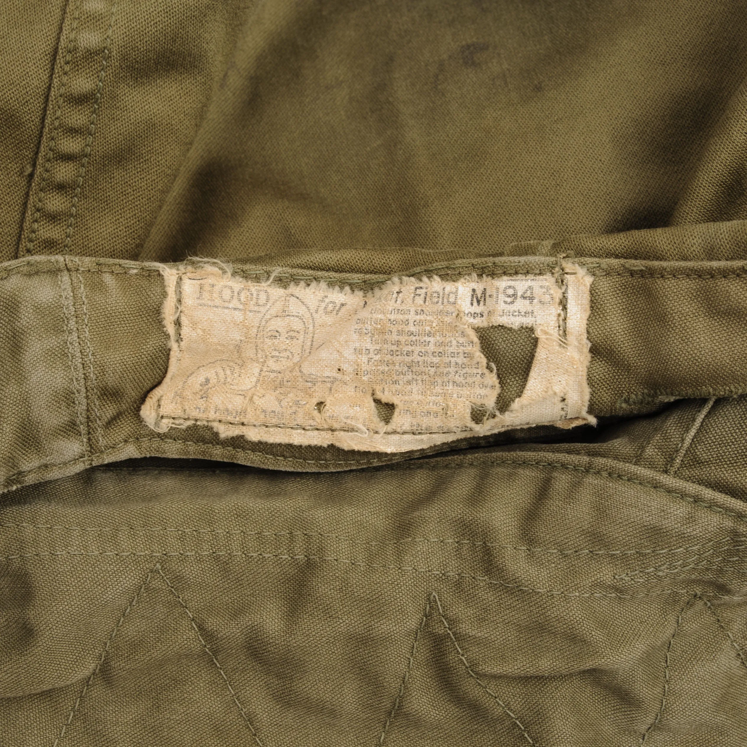 VINTAGE US ARMY M-1943 M43 FIELD JACKET WITH HOOD 1940S WW2 SIZE 36R