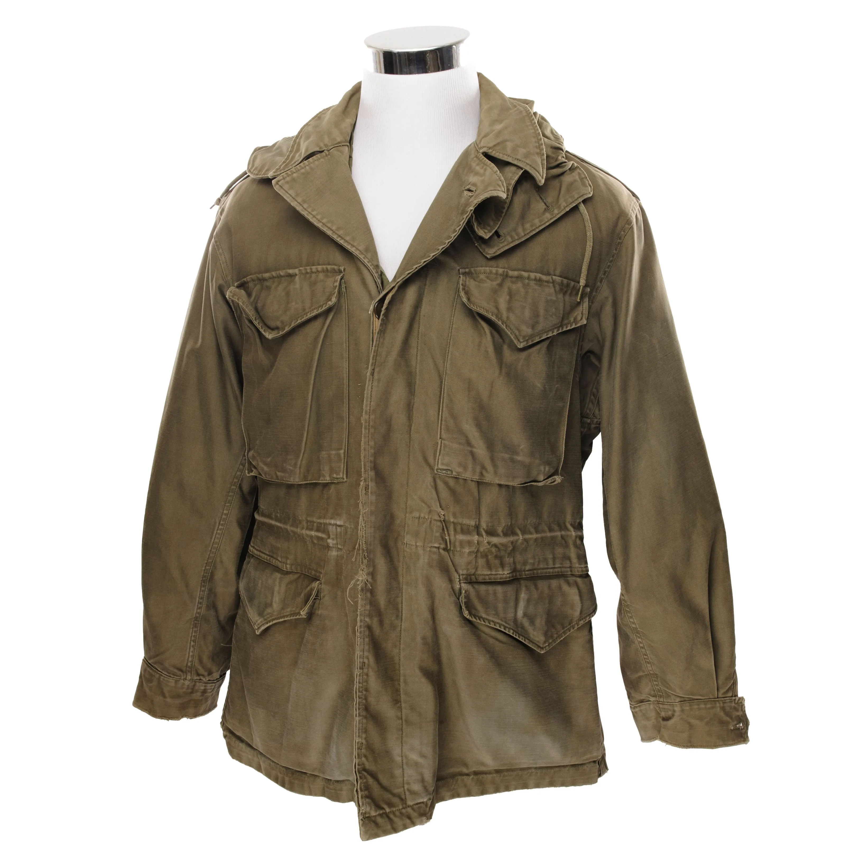 VINTAGE US ARMY M-1943 M43 FIELD JACKET WITH HOOD 1940S WW2 SIZE 36R