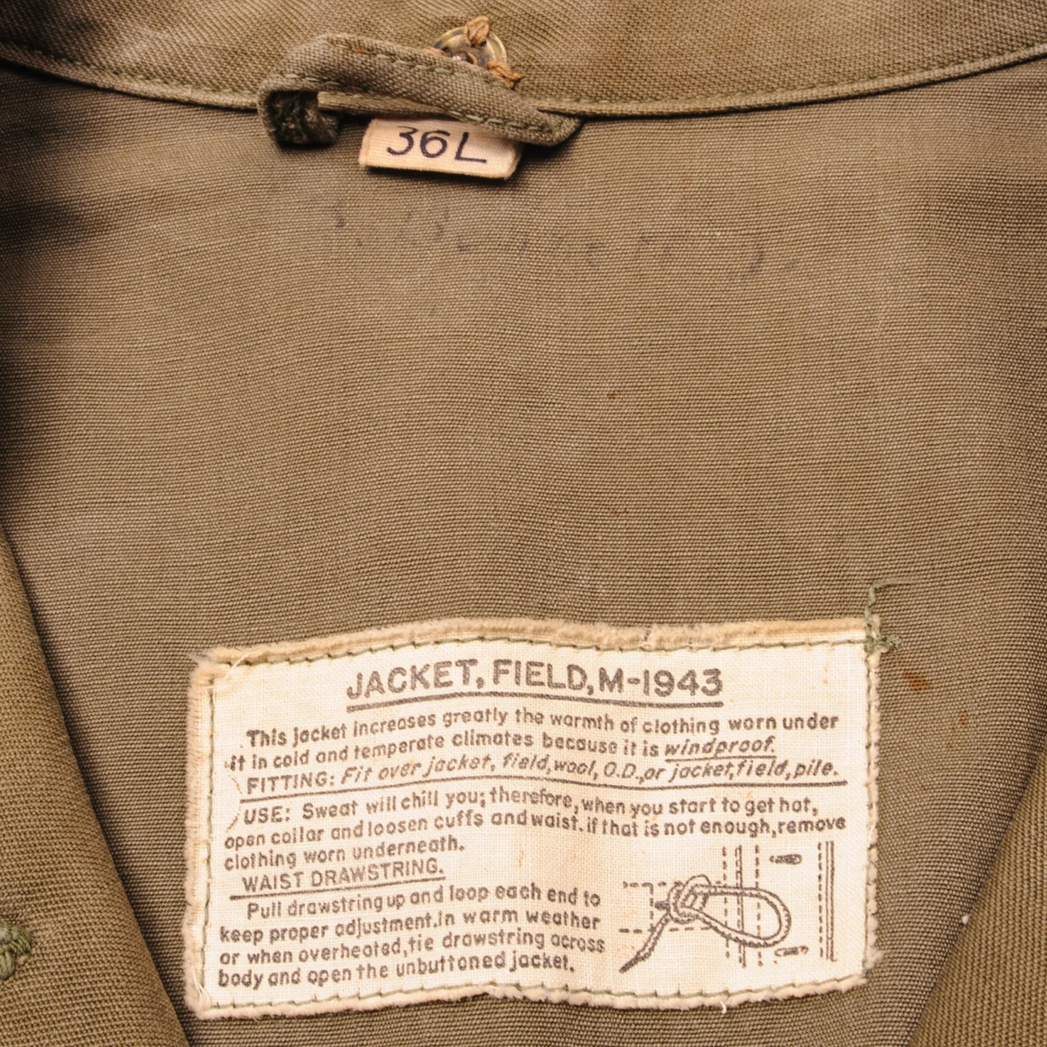 VINTAGE US ARMY M-1943 M43 FIELD JACKET WW2 ERA SIZE 36L