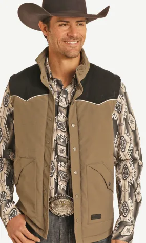 VM98C04410-Rock And Roll Denim Vintage Puffer Vest- Tan