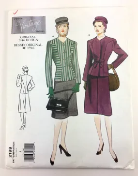Vogue 2199 1940s Vintage Skirt and Jacket - Vintage Vogue Sewing Pattern V2199