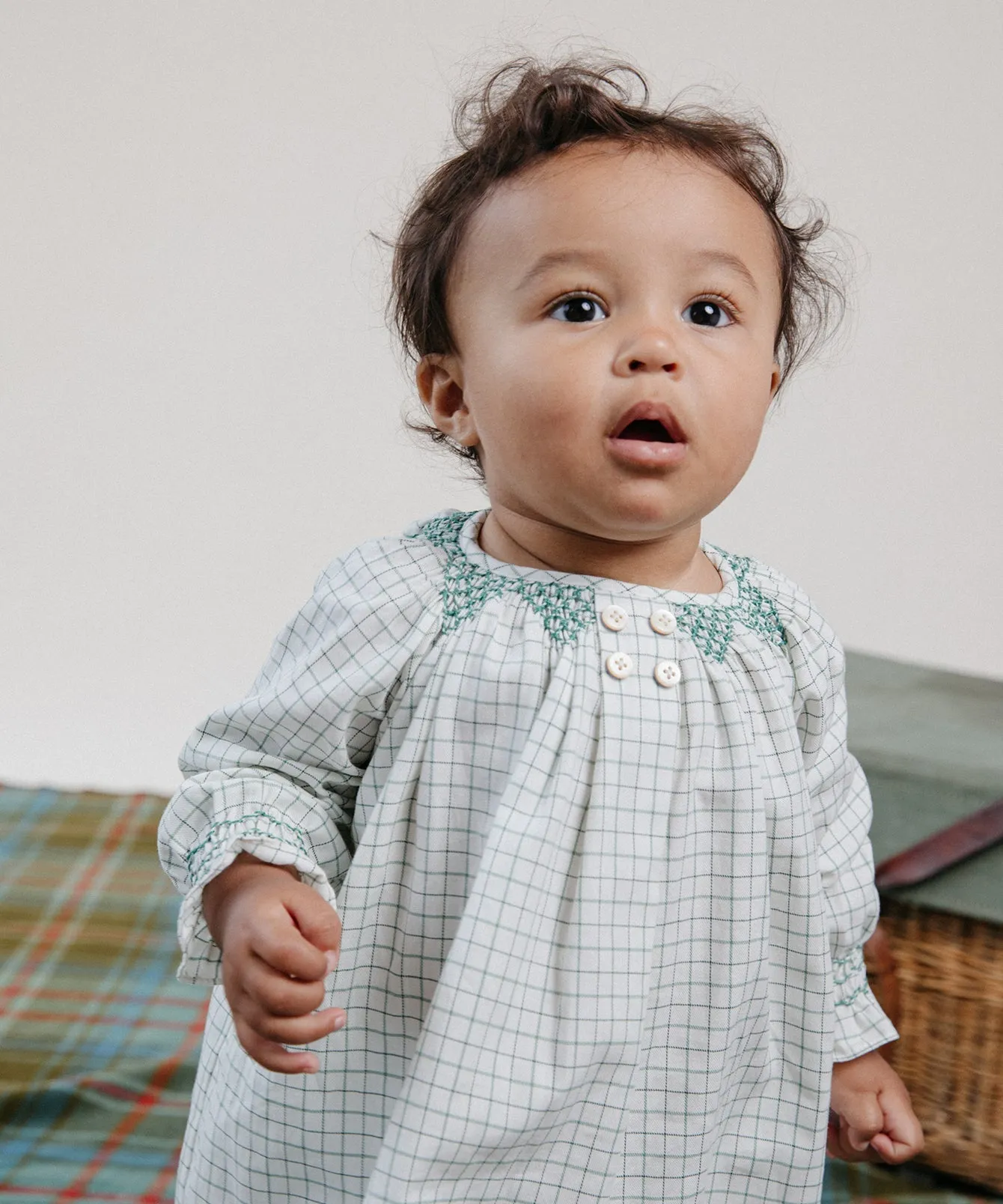 Willa Baby Dress, Green Tattersall