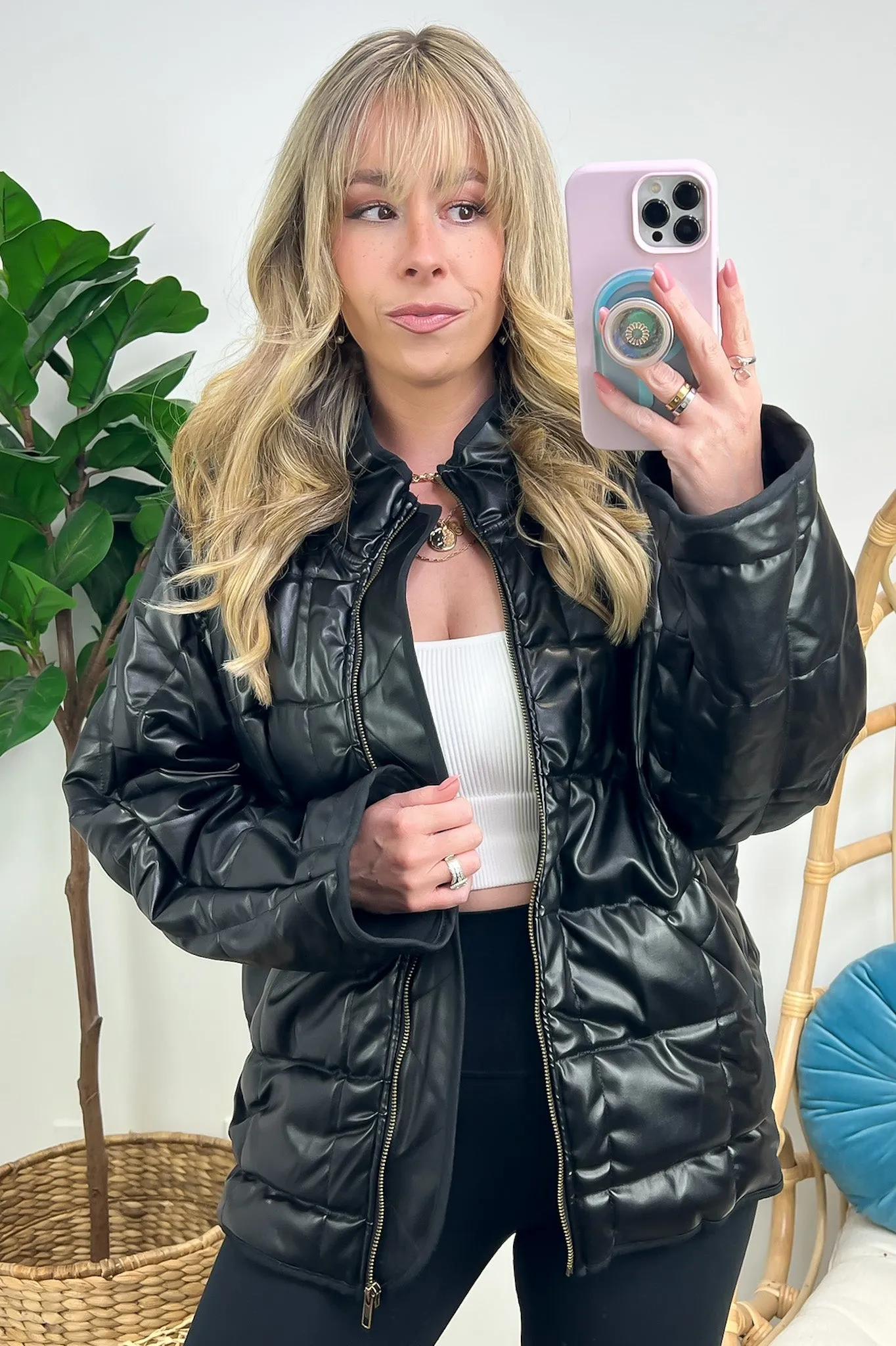 Winter's Edge Faux Leather Puffer Jacket - FINAL SALE