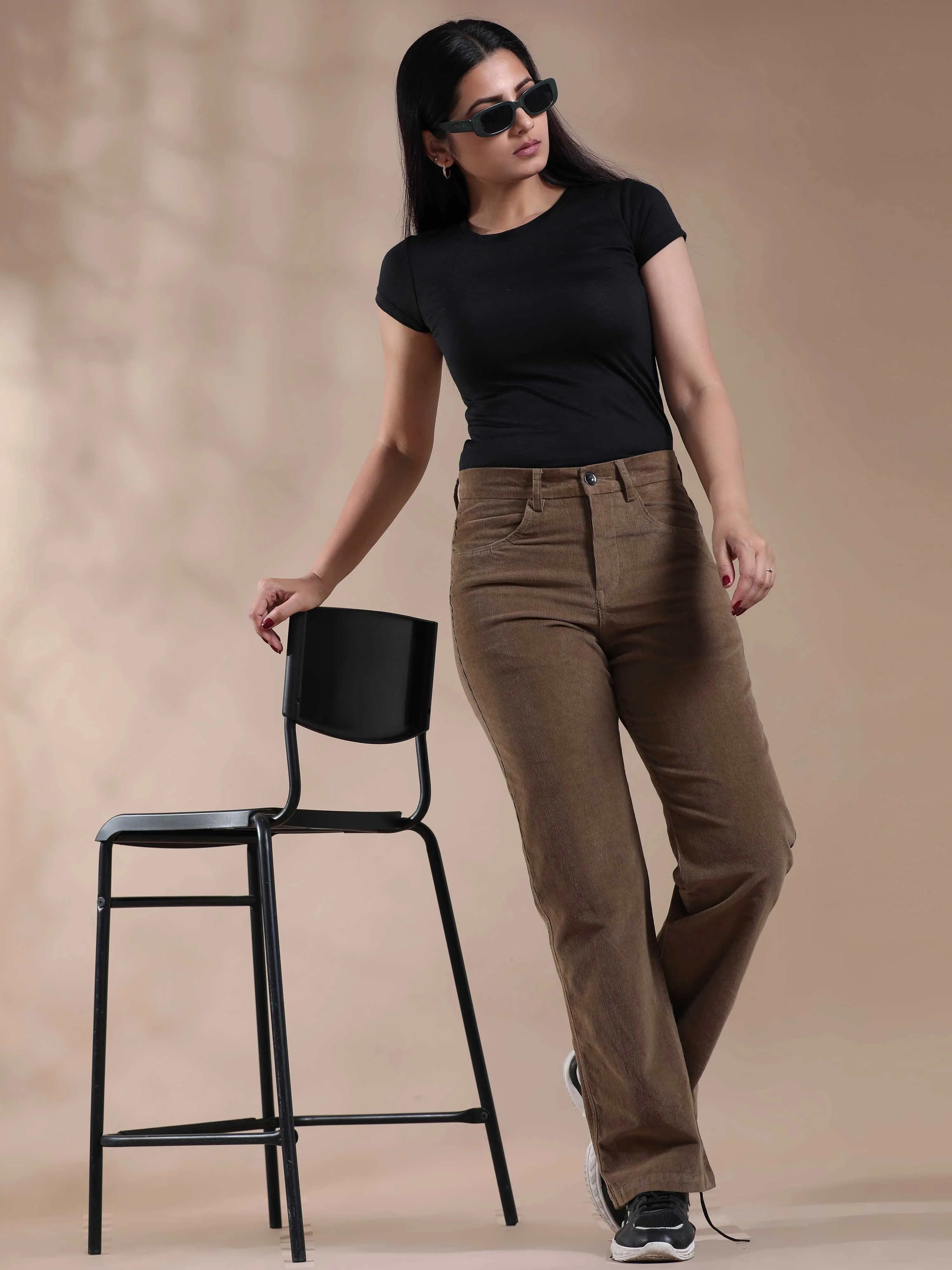 Women Corduroy Trousers- Khaki