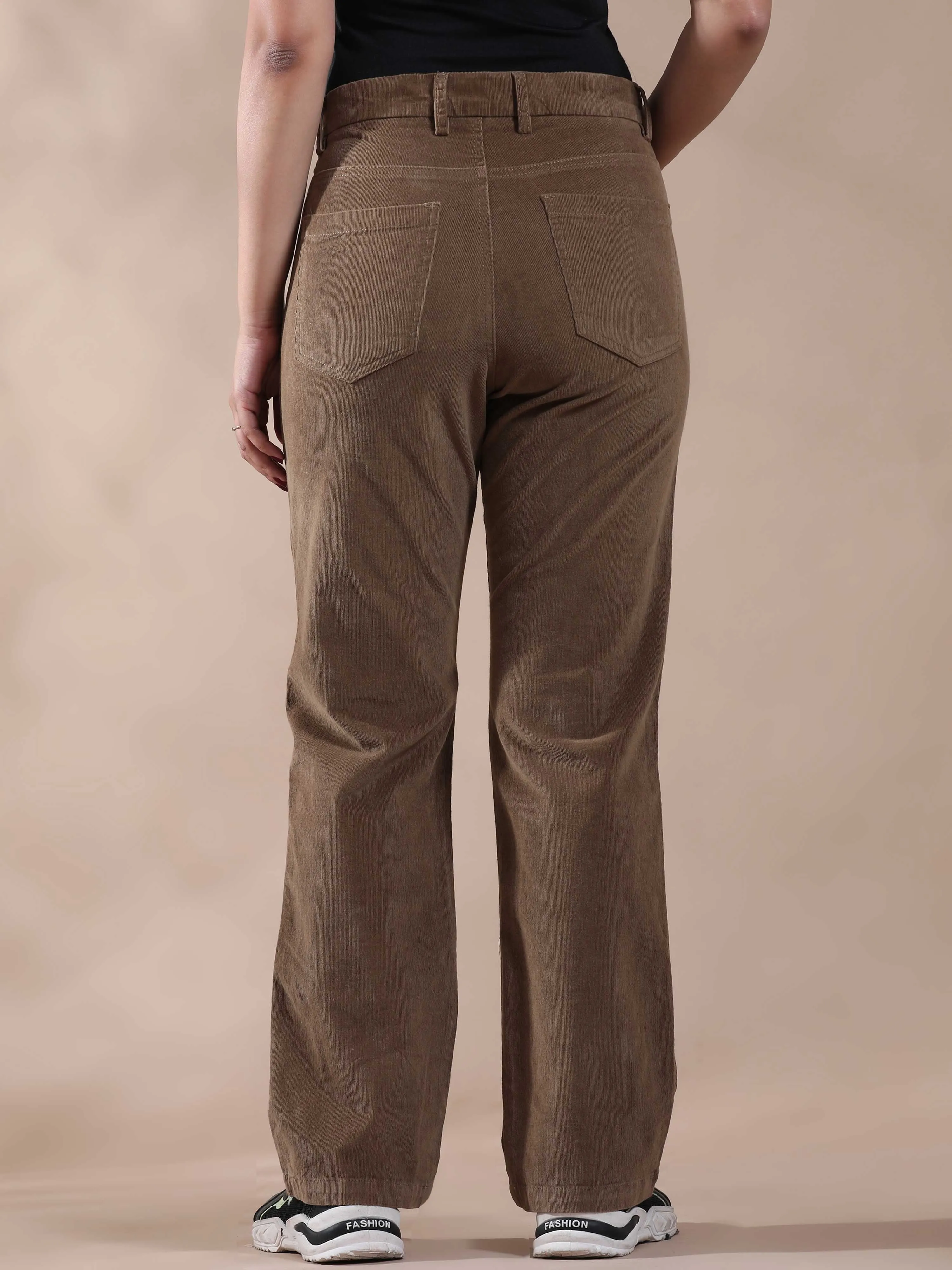 Women Corduroy Trousers- Khaki