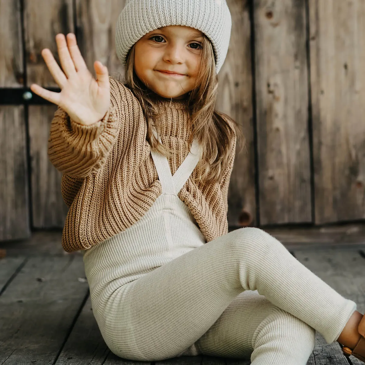 Woolly Footless Tights With Braces in Cream Blend by Silly Silas