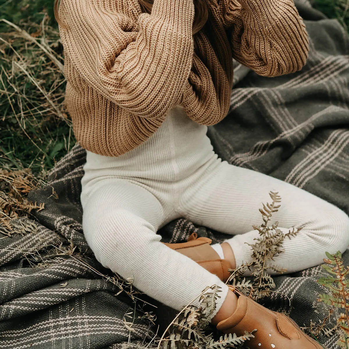 Woolly Footless Tights With Braces in Cream Blend by Silly Silas
