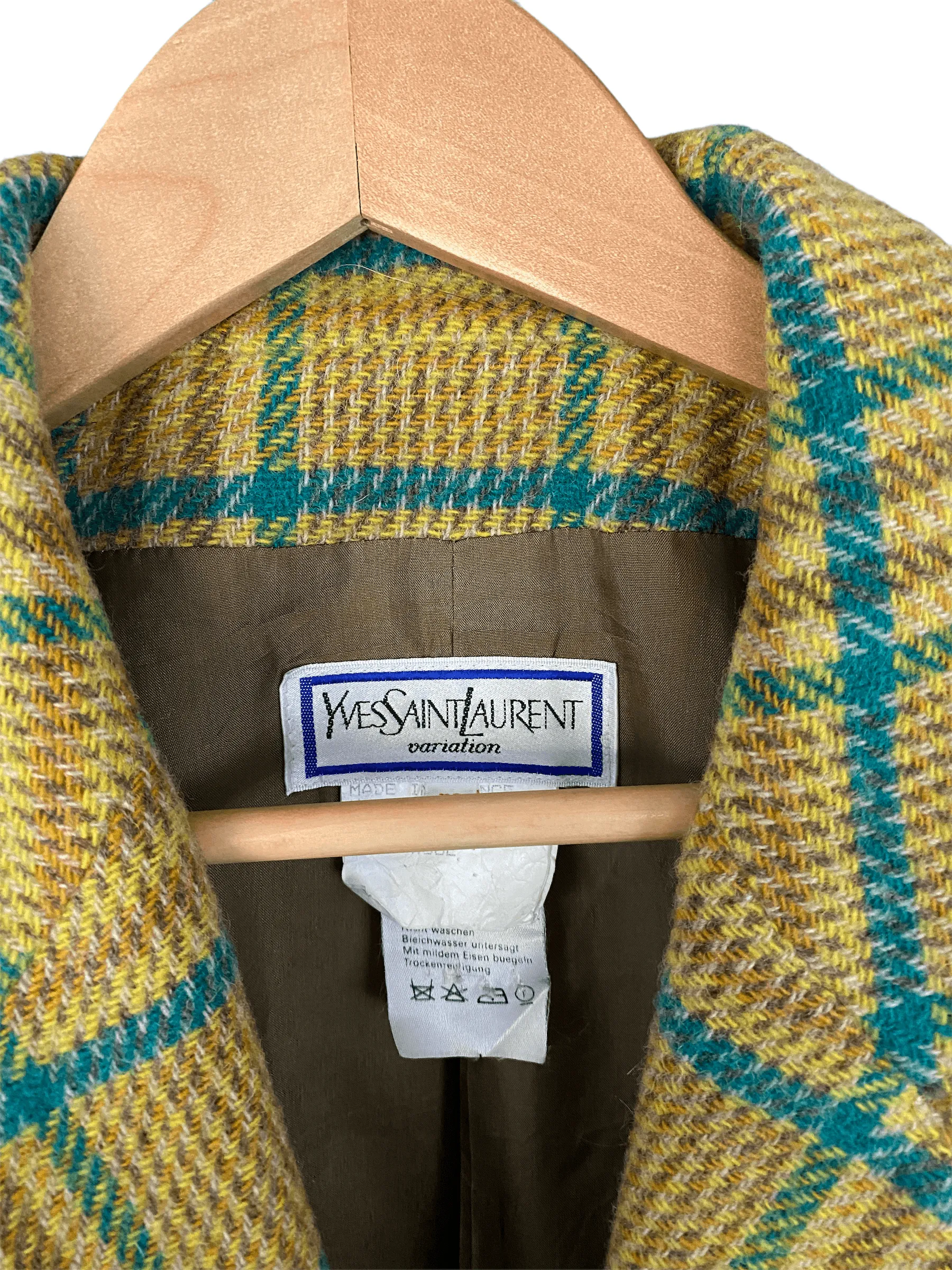 Yves Saint Laurent Variation Vintage 100% Wool Check Jacket Green and Brown FR38 UK Size 10